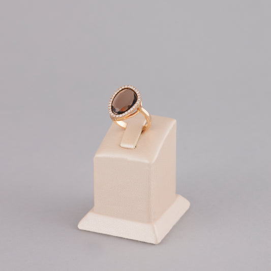 Bague Majestueuse en Or Rose 18 Carats avec Quartz Fumé et Diamants