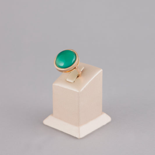 Bague Solitaire Onyx Vert et Or Rose 18 Carats