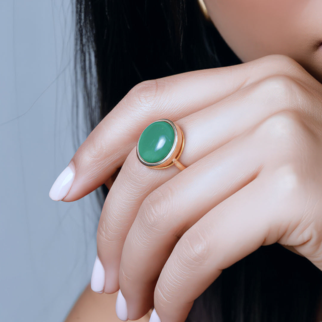 Bague Solitaire Onyx Vert et Or Rose 18 Carats