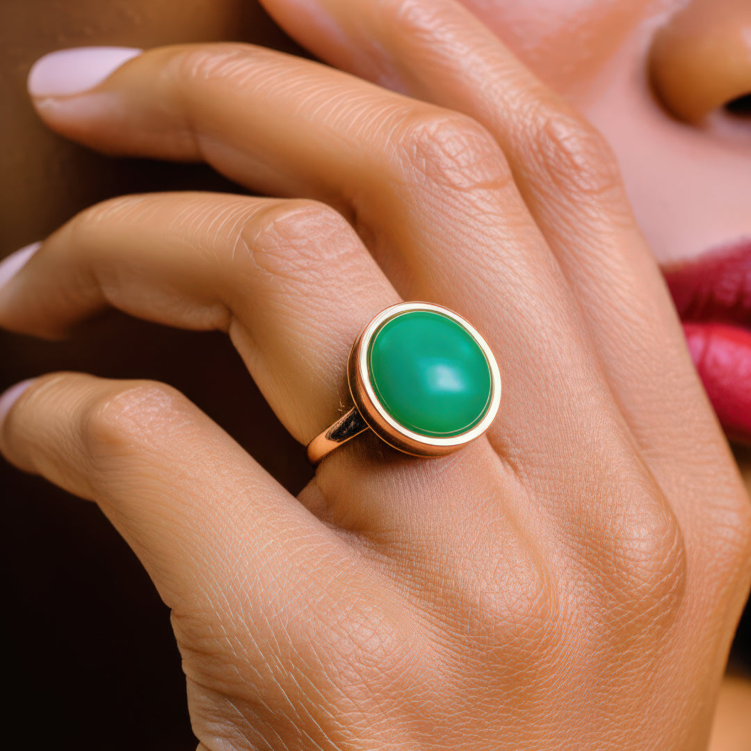 Bague Solitaire Onyx Vert et Or Rose 18 Carats